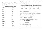 English Worksheet: homophones