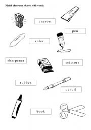 English Worksheet: classroom objects