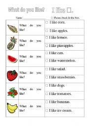 English Worksheet: What do you like?