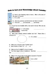 English Worksheet: Quiz on Canada