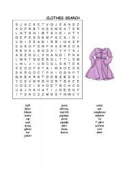 English Worksheet: clothes search