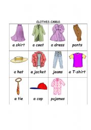 English Worksheet: clothes cards1