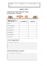 English Worksheet: SIMPLE  PAST