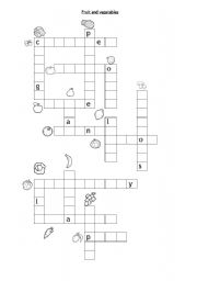 English Worksheet: Fruit and vegetables crosswords