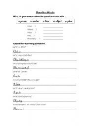 English Worksheet: Question words