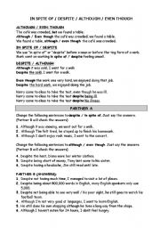 English Worksheet: in spite of and although