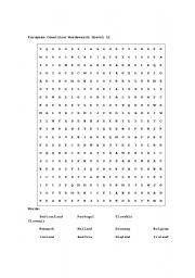 English Worksheet: EUROPEAN COUNTRIES WORDSEARCH