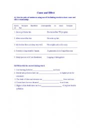 English Worksheet: cause and effect