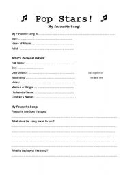 English Worksheet: Pop Stars 