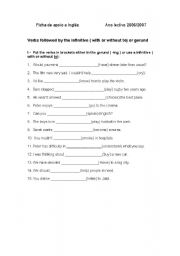 English Worksheet: Verbs followed by the gerund or Infinitive