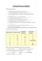 English Worksheet: OBJECT PRONOUNS