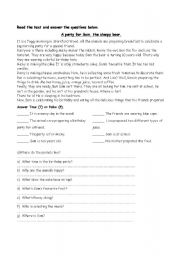 English Worksheet: Reading Comprehension activity