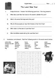 English Worksheet: Chinese New Year Word Search