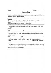 English worksheet: Grammar Quiz - reported speech and giving advice