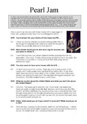 English Worksheet: An interview with Pearl Jam - Reported Speech
