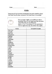 English Worksheet: Writing about food