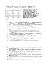 English Worksheet: Personal Pronouns and Possessive Adjectives