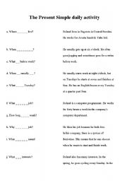 English Worksheet: Present Simple Daily Activity Reading Compre