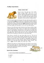 English Worksheet: Cats and Lions