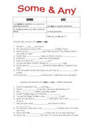 English Worksheet: Some and Any