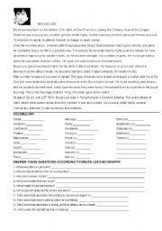 English Worksheet: Bruce Lees Biography