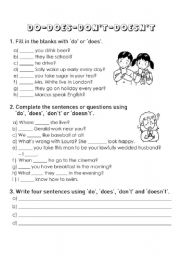 English Worksheet: Do does doesnt dont