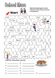 English Worksheet: schoolmaze