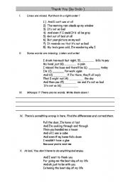 English Worksheet: thank you song