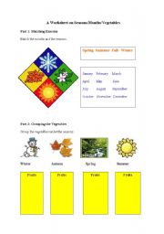 A worksheet on Seasons, Months, weather, and fruits!