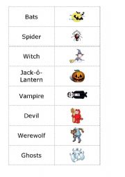 English Worksheet: Halloween Memory Game