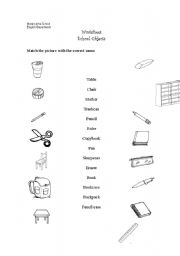 English Worksheet: School Objects matching pairs