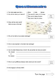 English Worksheet: Amish Questionnaire