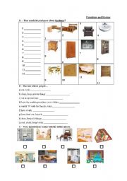 English Worksheet: Some furniture and rooms of the house