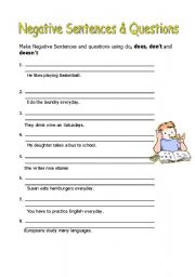 English Worksheet: Negative and Questions