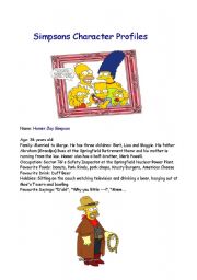 English Worksheet: Simpsons Character Profiles