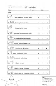 English Worksheet: self evaluation  quiz