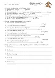 English Worksheet: For and since