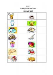 English Worksheet: breakfast menu