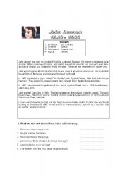 English Worksheet: Reading Comprehension: John Lennon