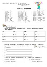 English Worksheet: Ordinal numbers