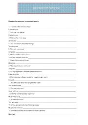 REPORTED SPEECH WORKSHEET