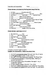 English Worksheet: Countable and uncountable nouns