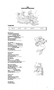 English Worksheet: Kiss the Girl Lyrics (from The Little Mermaid)