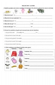English Worksheet: Test on Clothes: Part 2