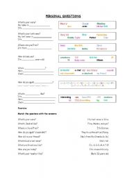 English Worksheet: Personal Questions - What, Where, Who, How 