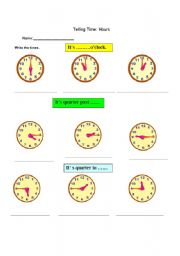 English Worksheet: telling time