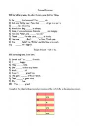English Worksheet: Personal pronouns, present simple to be
