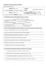 English Worksheet: connectors showing contrast and addition