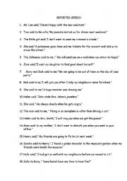 English Worksheet: reported speech