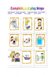 English Worksheet: Daily routines :write and play Bingo